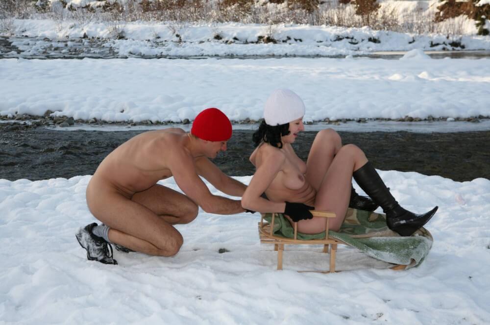 Naturist Girl Snow Day Couples Sled pics - Nudity fosters trust and mutual understanding among people
